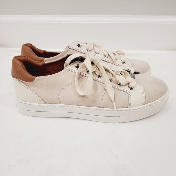 NEW Coach Paddy Beige Suede Leather Chalk-Oatmeal / Saddle Brown Sneakers - Picture 2 of 8